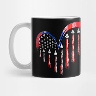 Retro Fighter Jet Airplane American Flag Heart 4th Of July Men Women Mug